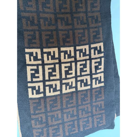 Fendi Zucca Wool Scarf in Brown - Picture 3 of 5